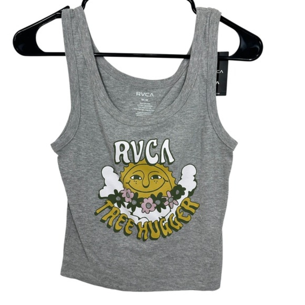 RVCA Women's Size M NWT Cropped Gray Tree Hugger Sun Graphic Tank Top Athletic